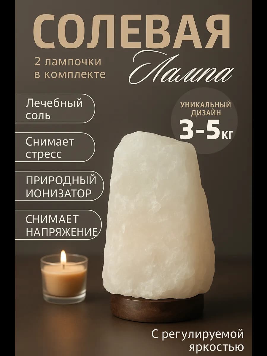 Солевая (соляная) лампа белая ночник светильник 3-5 кг