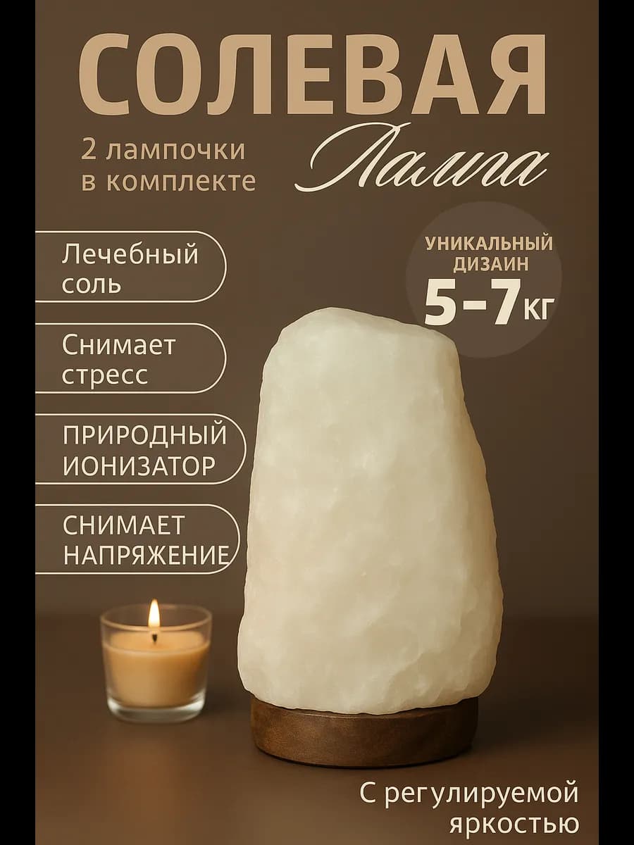 Солевая (соляная) лампа белая ночник светильник 5-7 кг