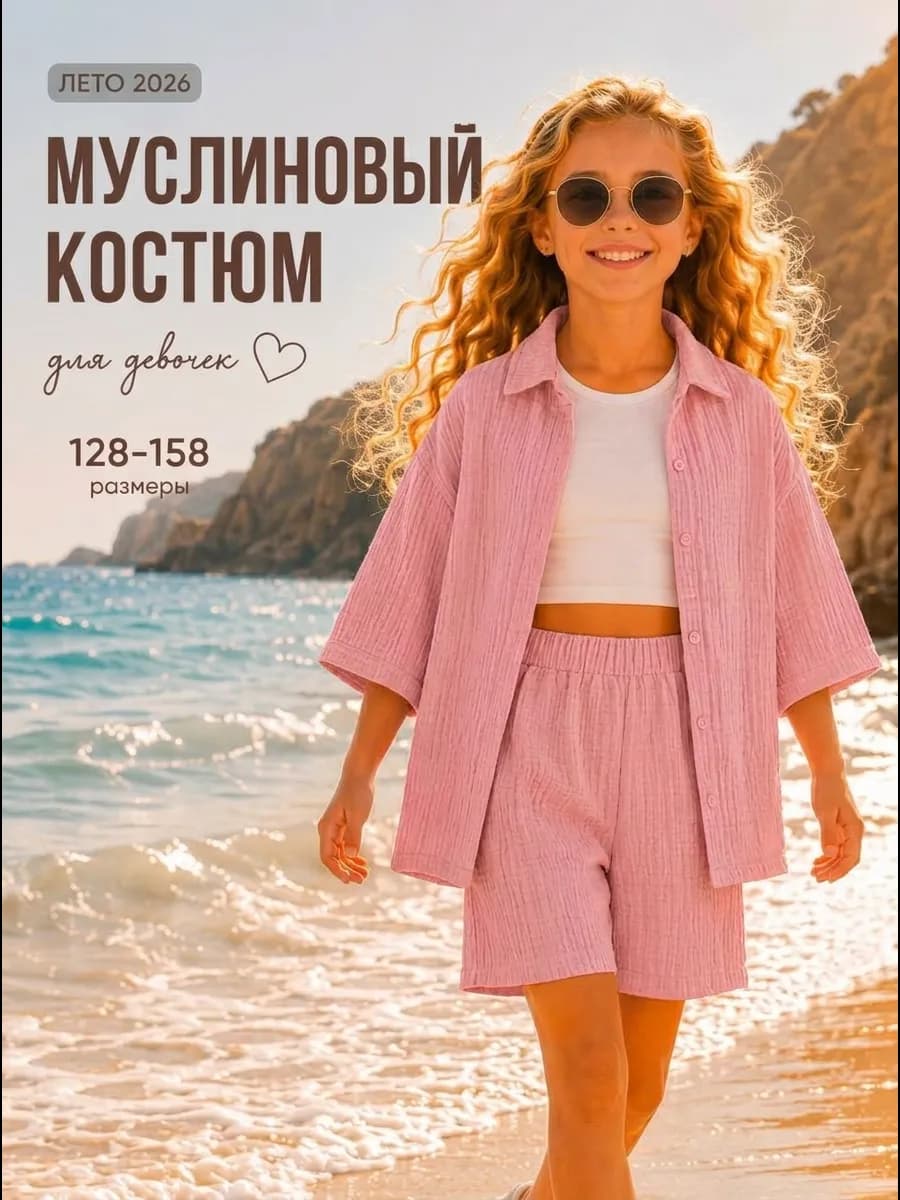 Костюм из муслина с шортами летний оверсайз