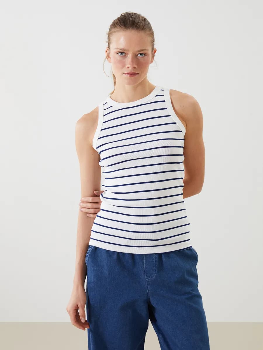Женская майка в полоску с круглым вырезом