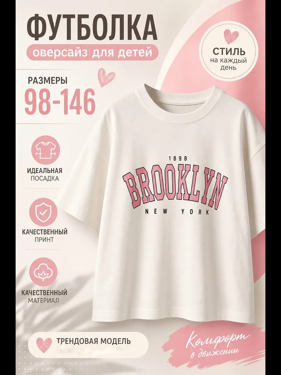 Футболка для подростка оверсайз с принтом Brooklyn