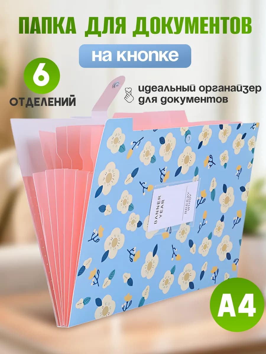 Папка органайзер для документов А4 на кнопке