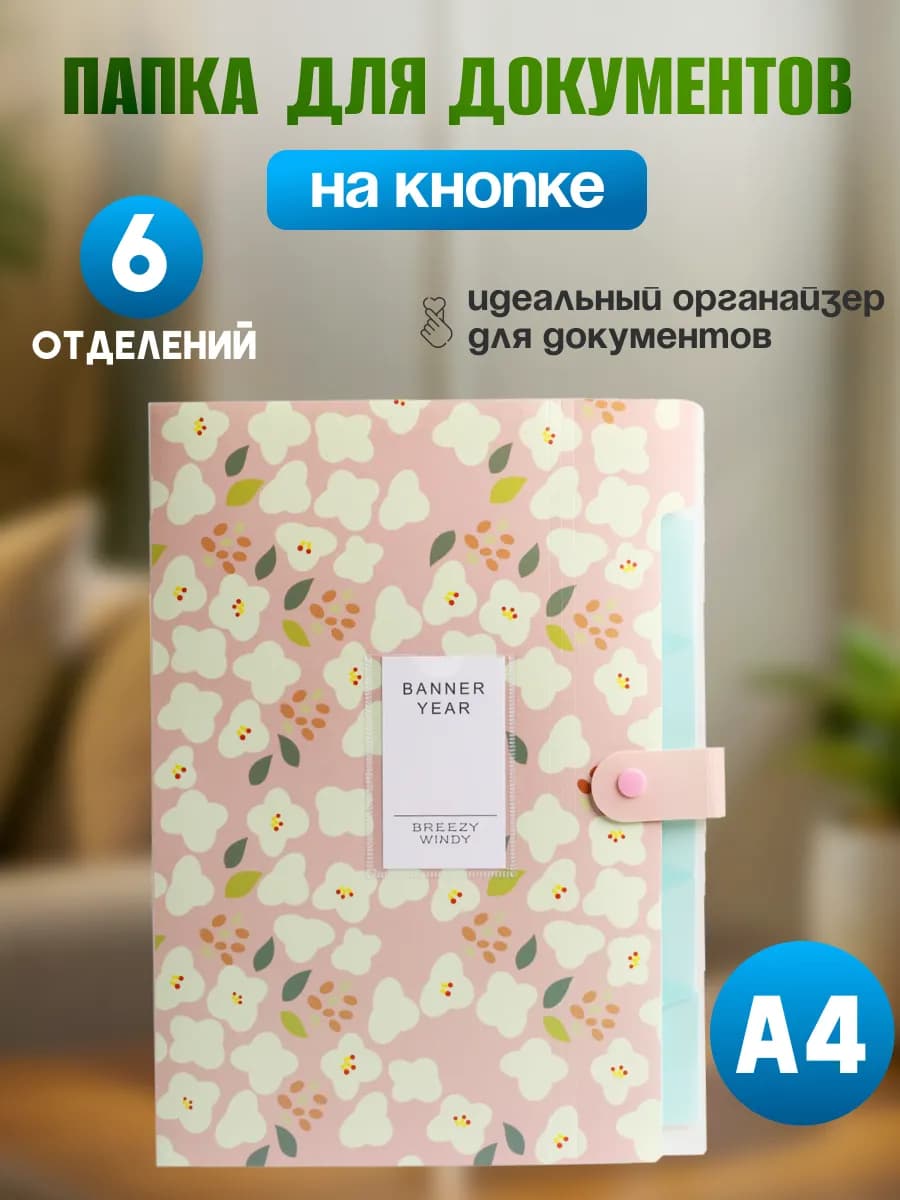 Папка органайзер для документов А4 на кнопке