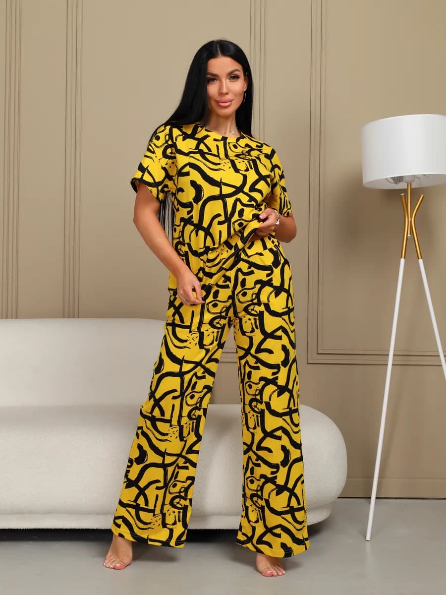 Костюм с брюками домашний больших размеров летний