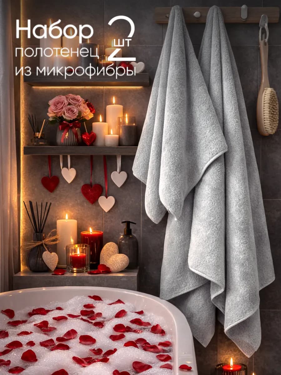 Полотенца банные набор из микрофибры 70х140 и 35х75