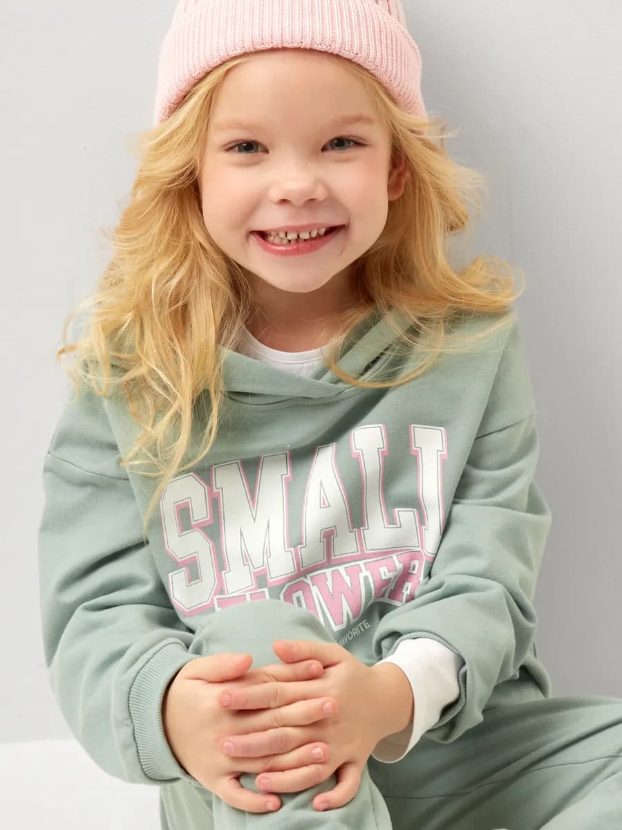 Объемное хлопковое худи для девочки - фото 1