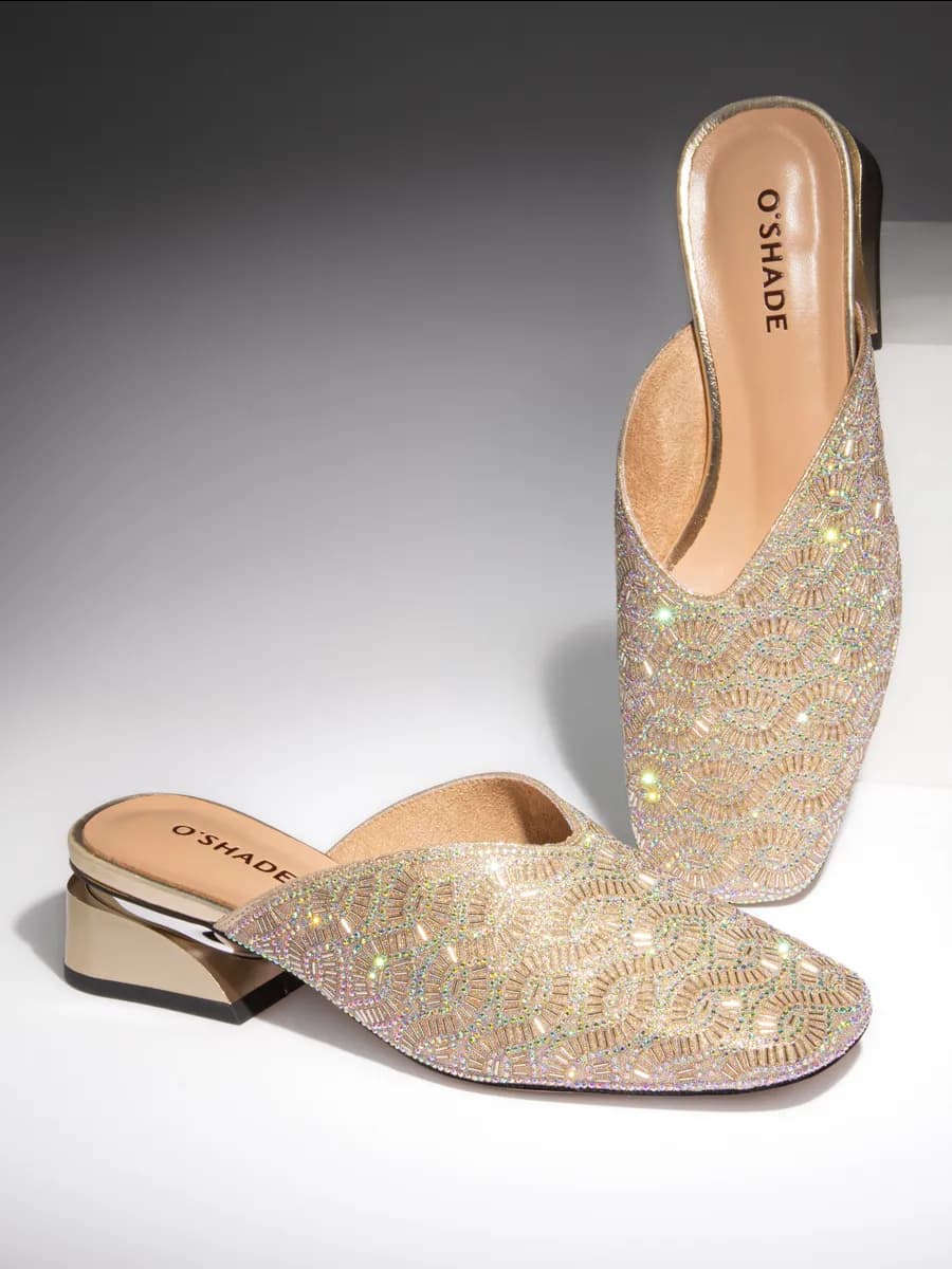 Мюли со стразами женские золотистые