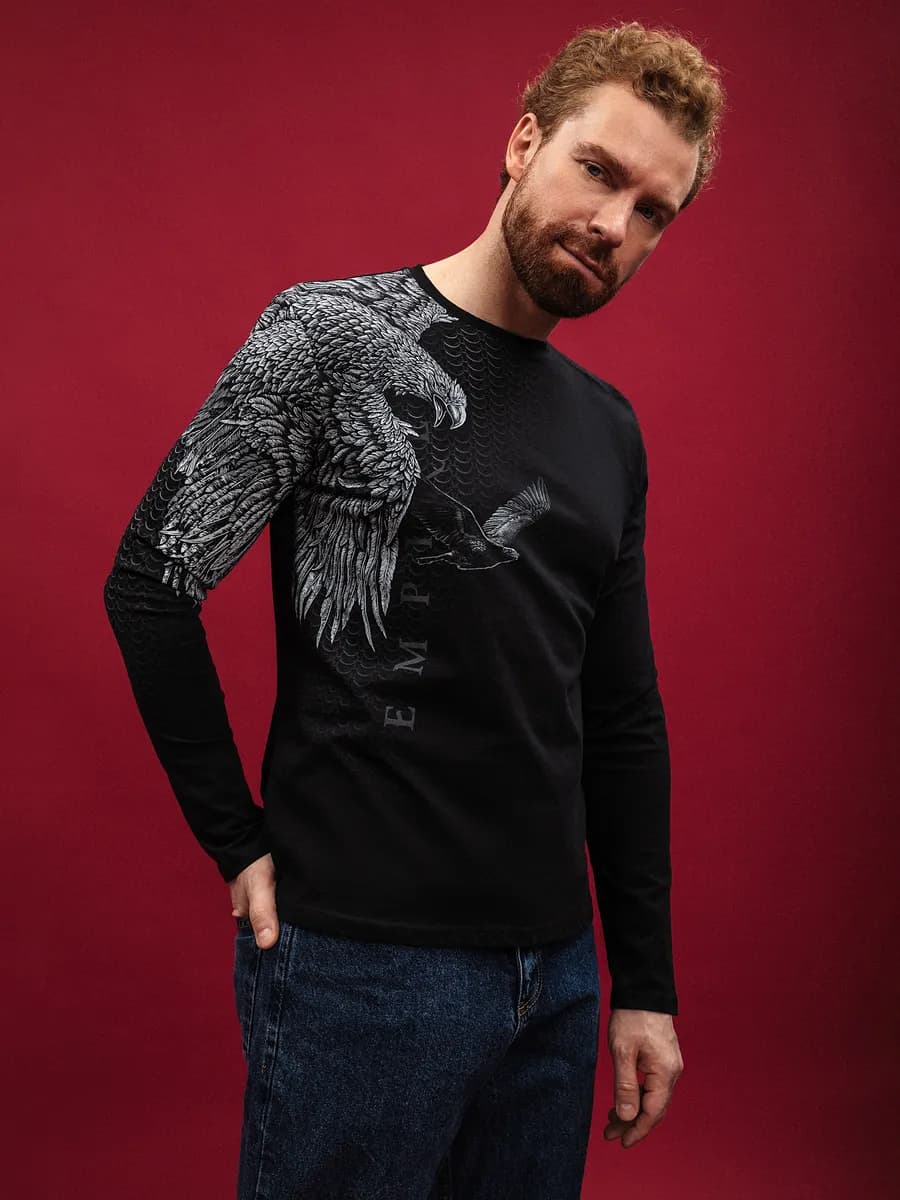 Лонгслив большие размеры с длинным рукавом с принтом