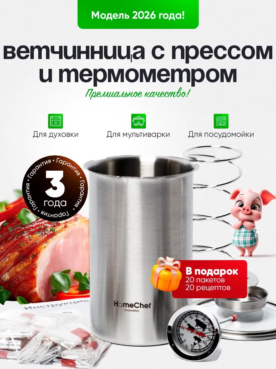 Ветчинница из нержавеющей стали с термометром и прессом