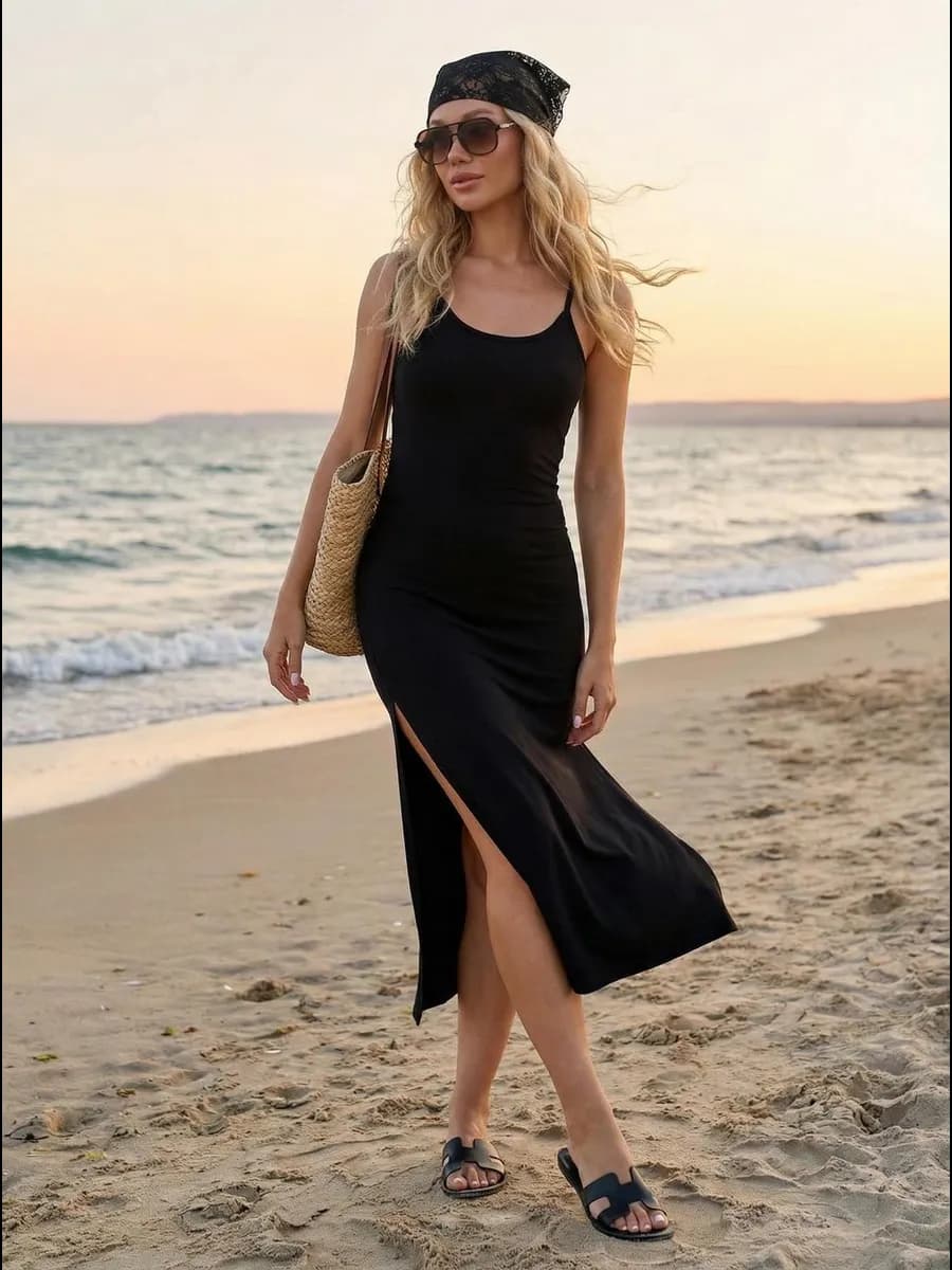 Платье вечернее с разрезами на бретельках