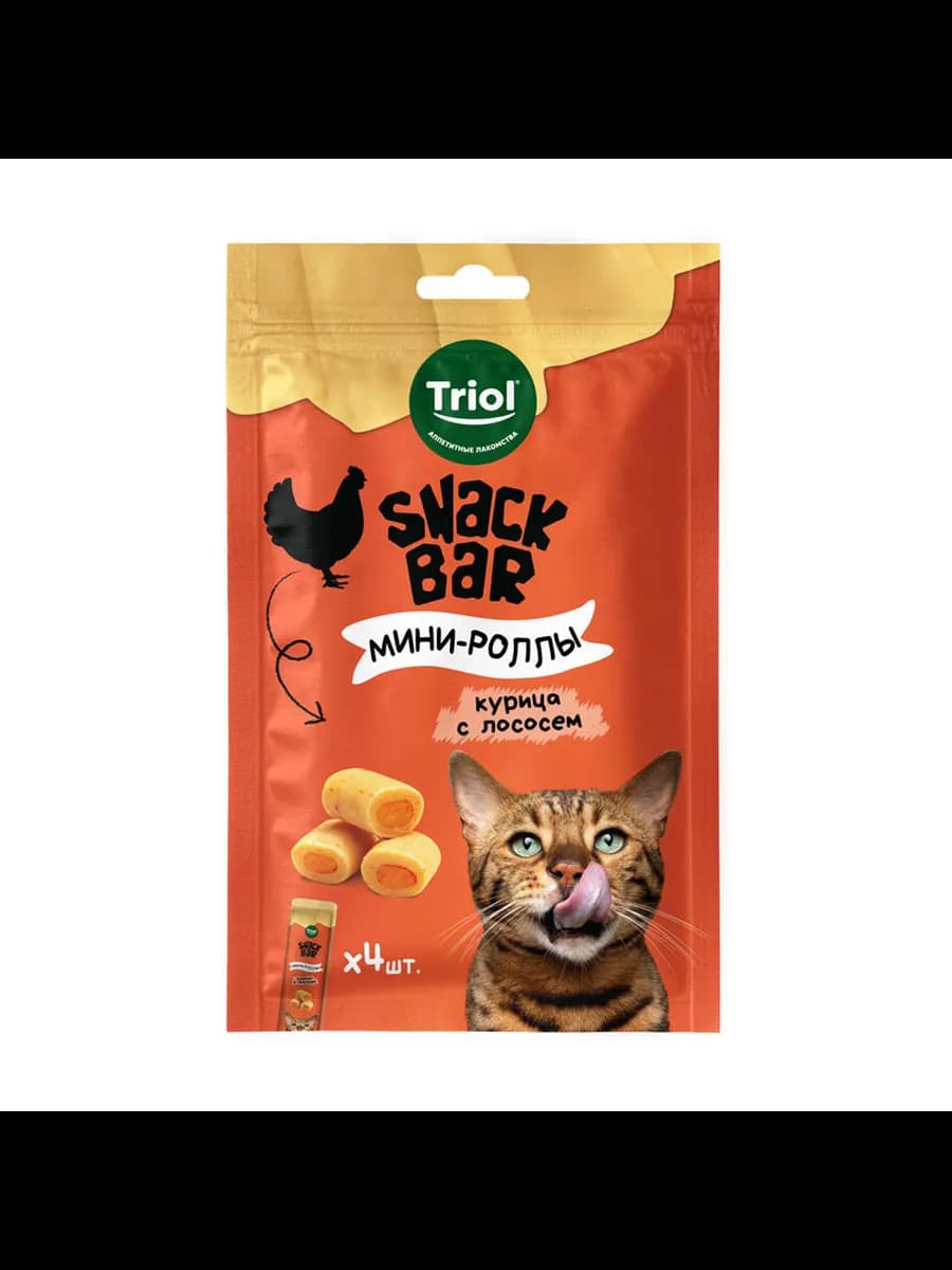Мини-роллы с начинкой из курицы с лососем для кошек 40г