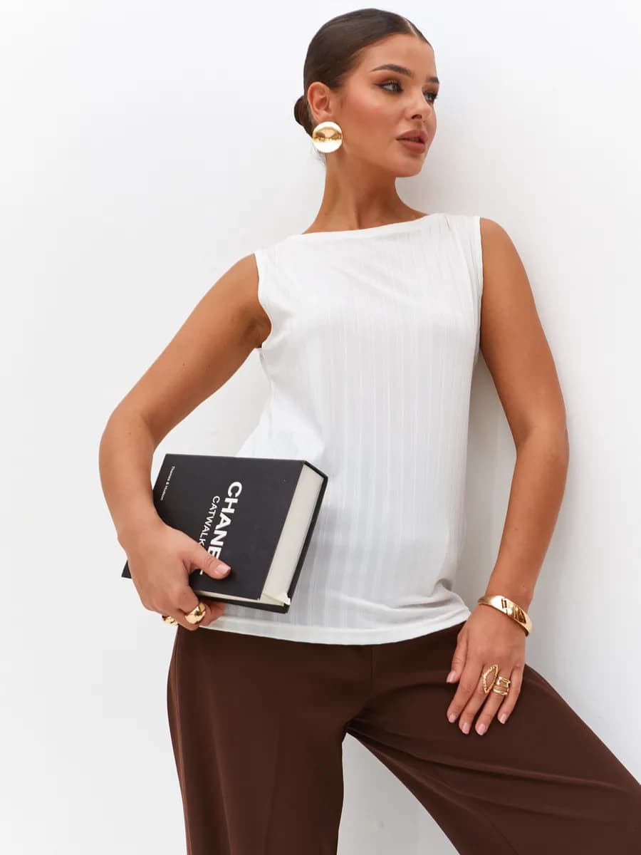 Топ женский под пиджак в рубчик майка лапша лодочка