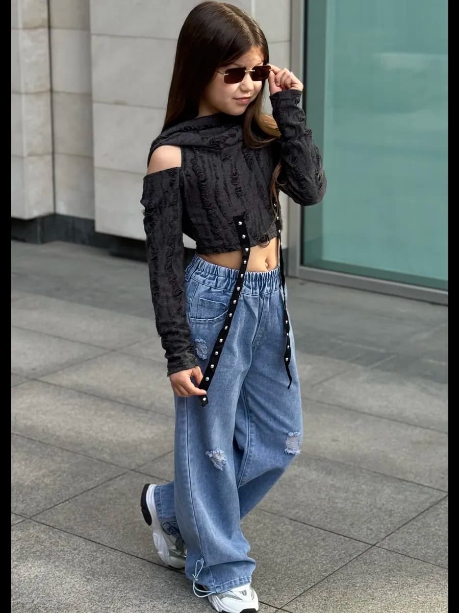 Джинсы рваные на резинке палаццо