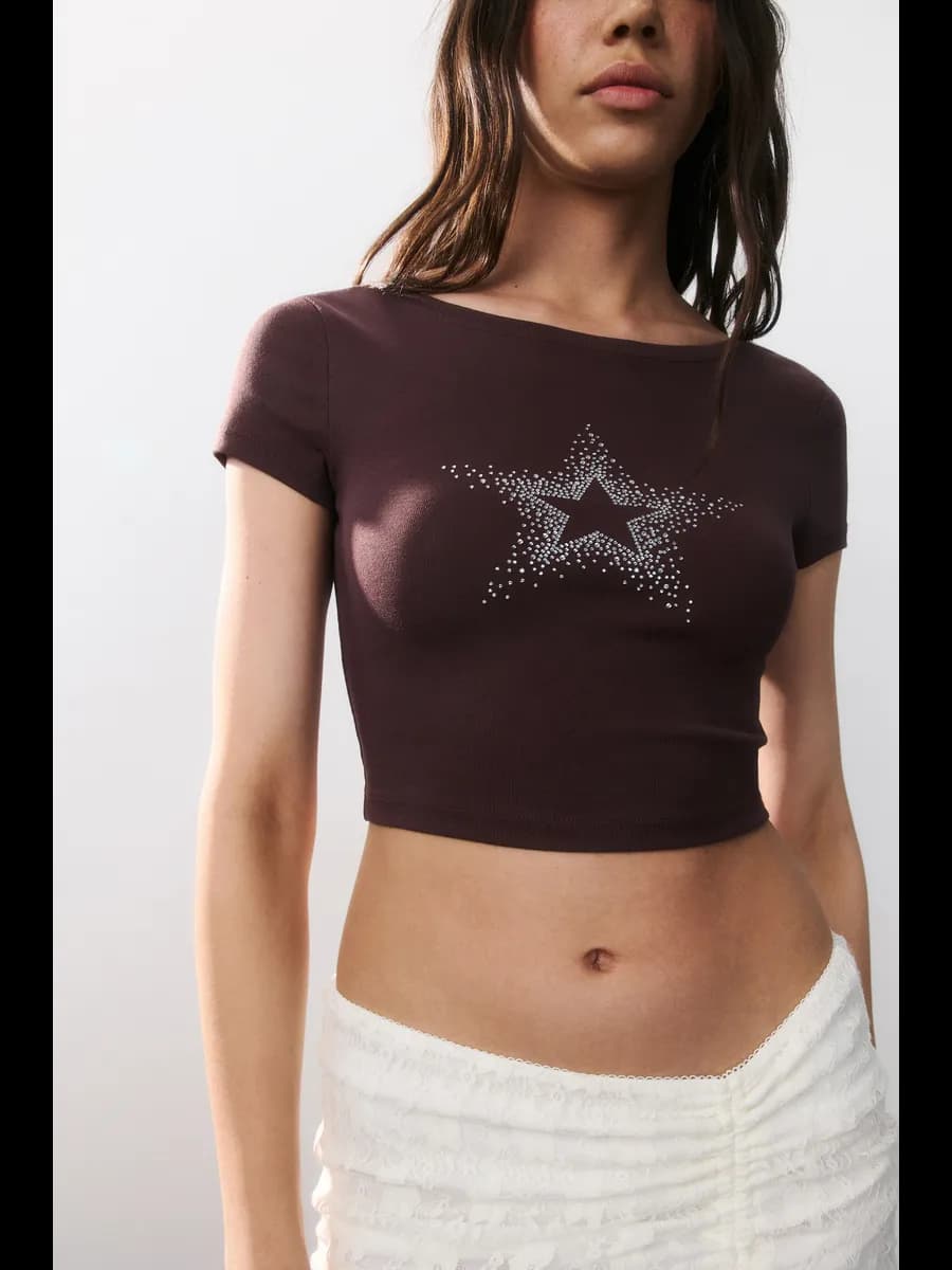 Футболка-топ с принтом из страз
