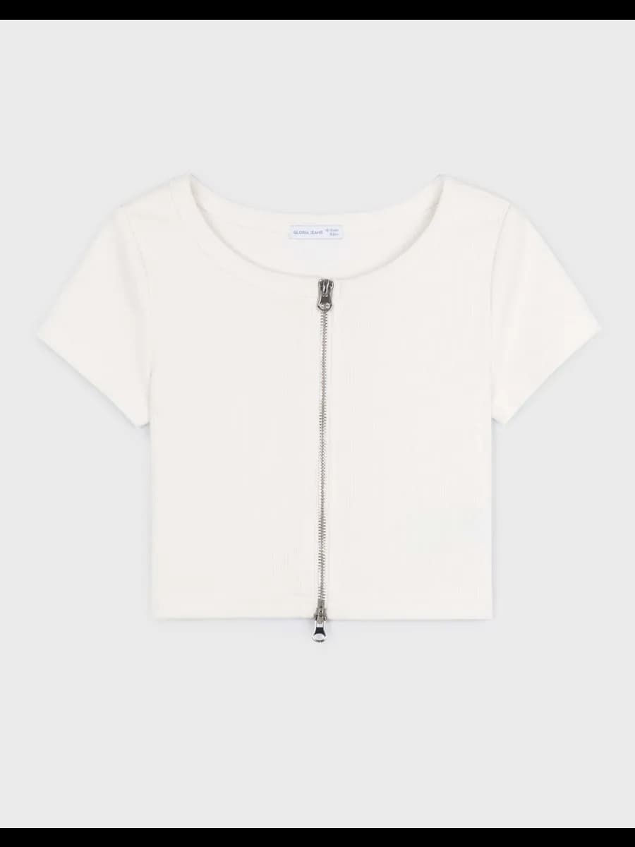 Молочный кроп-топ с застёжкой на молнию