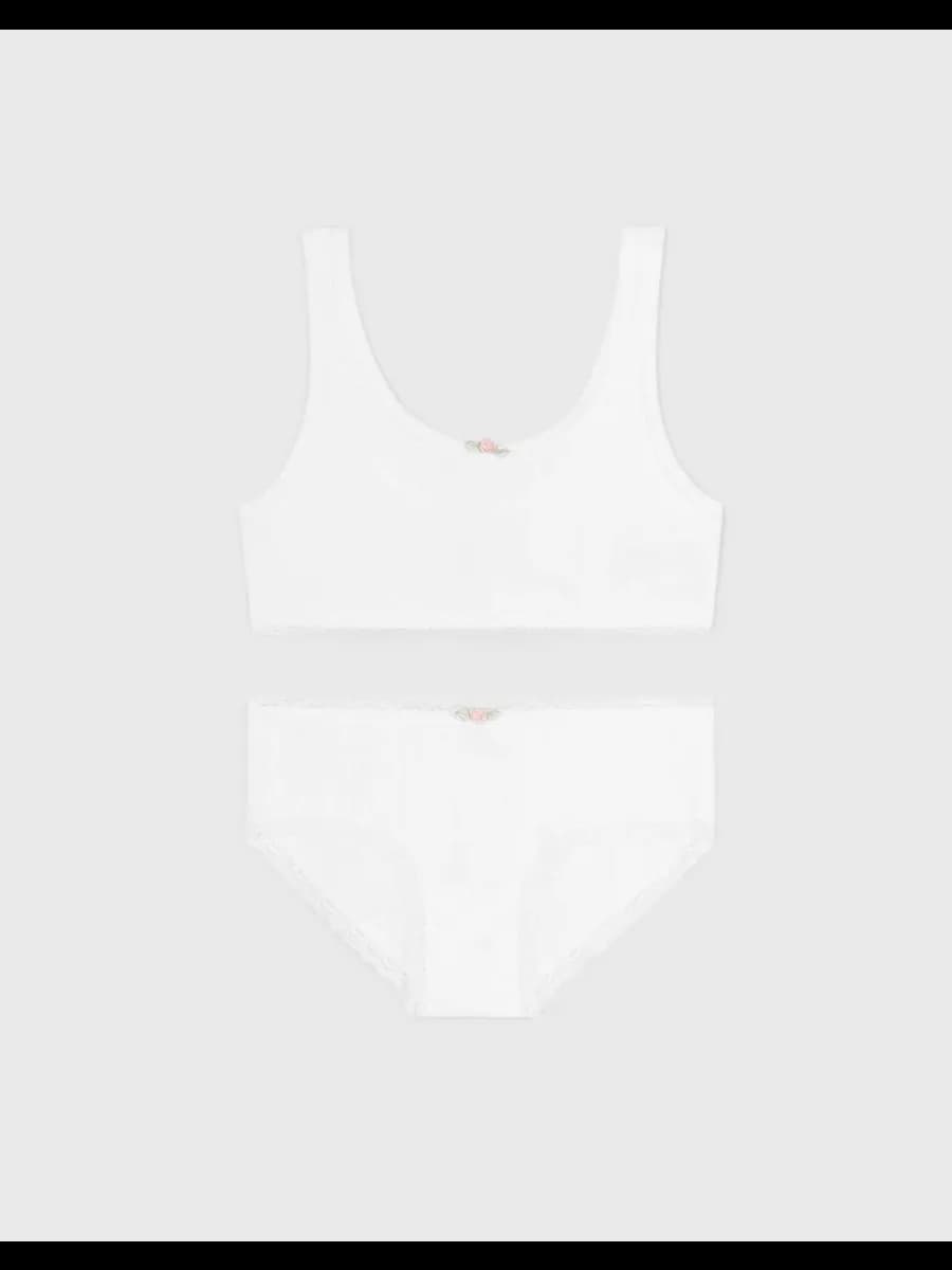 Белый комплект нижнего белья из трикотажа пуантель в рубчик