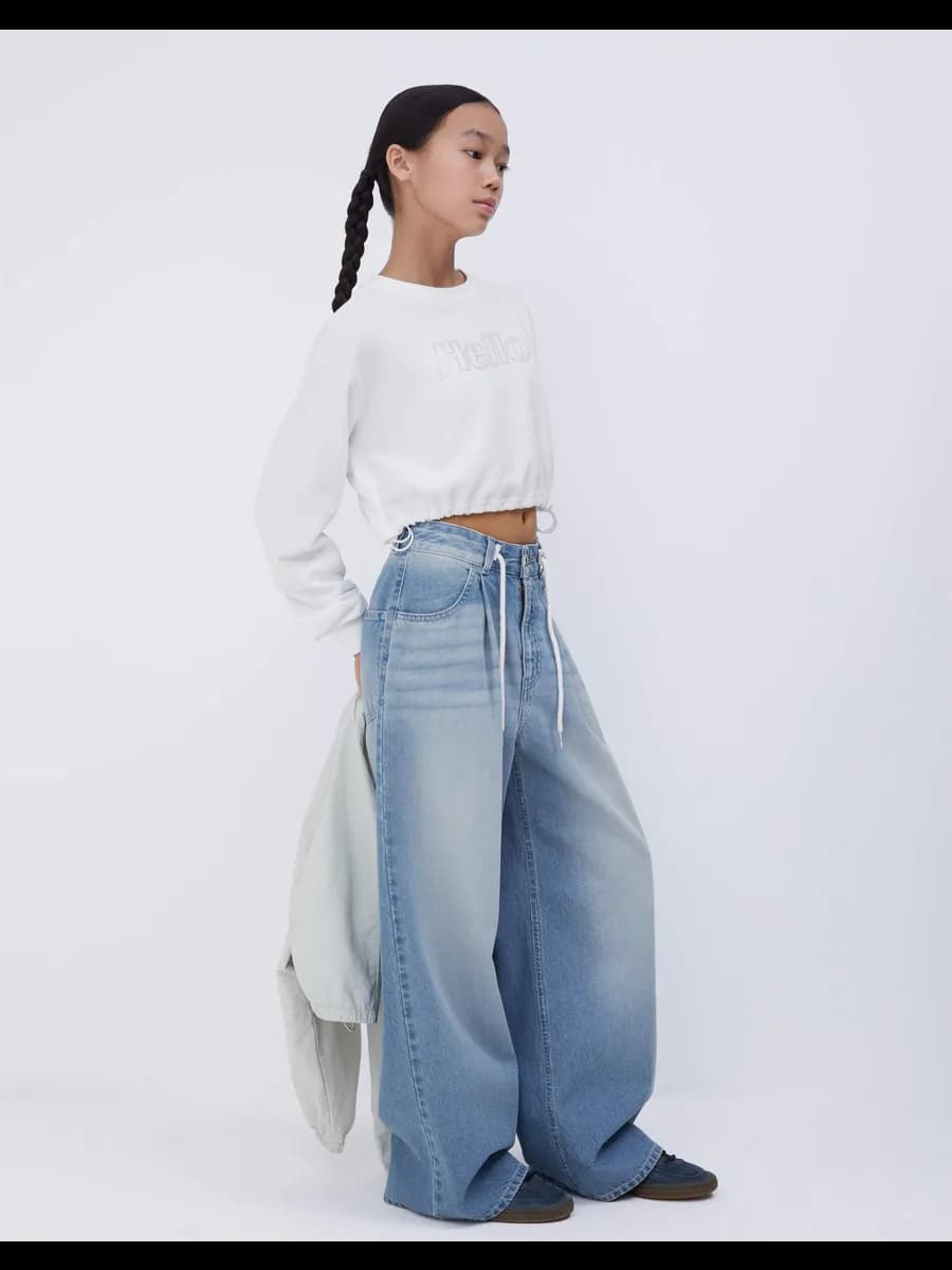 Джинсы Wide leg со шнурком и защипами