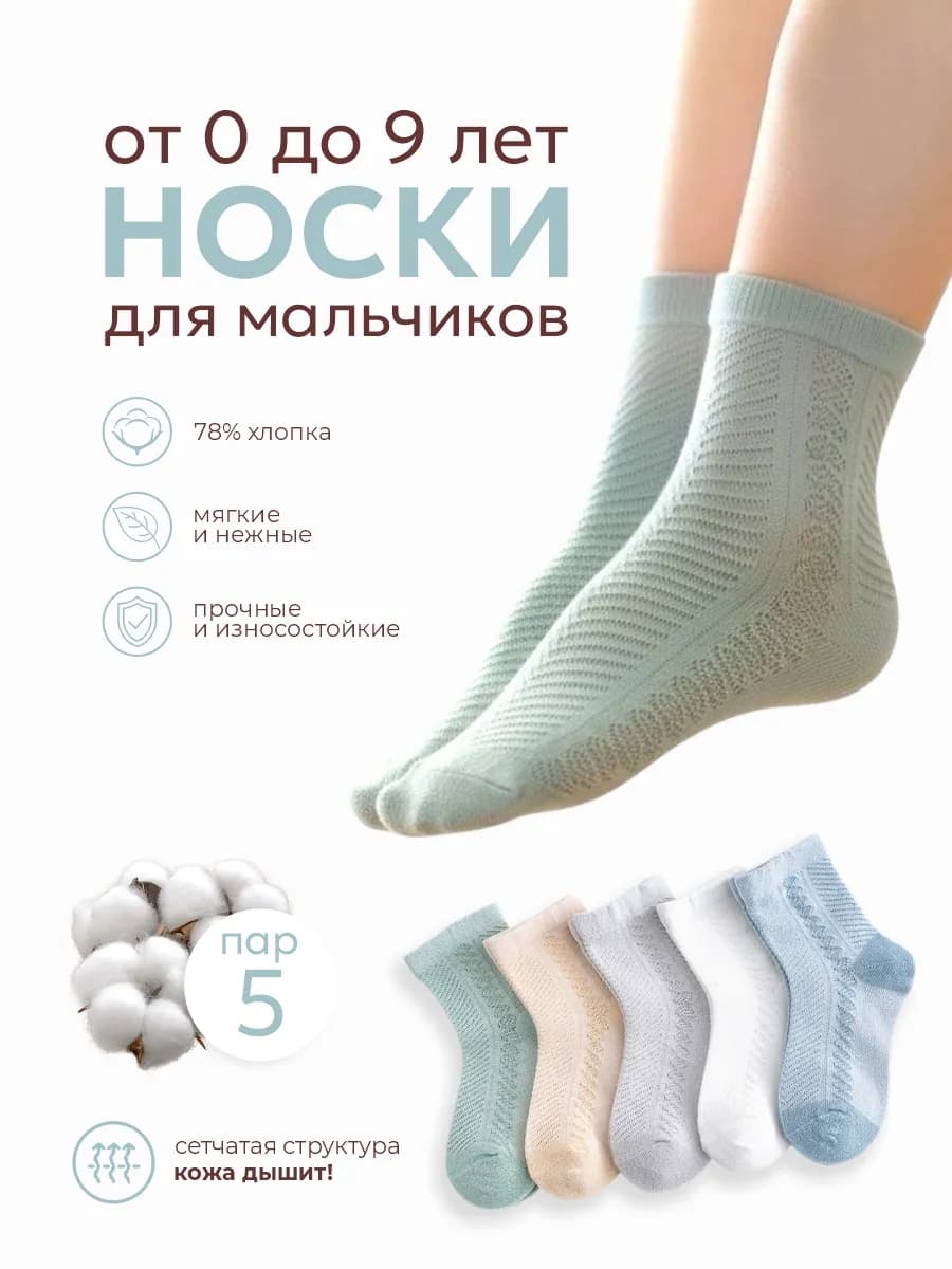 Носки тонкие однотонные набор из 5 пар