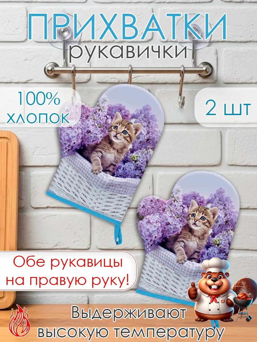 Рукавицы - прихватки для кухни, набор из 2шт