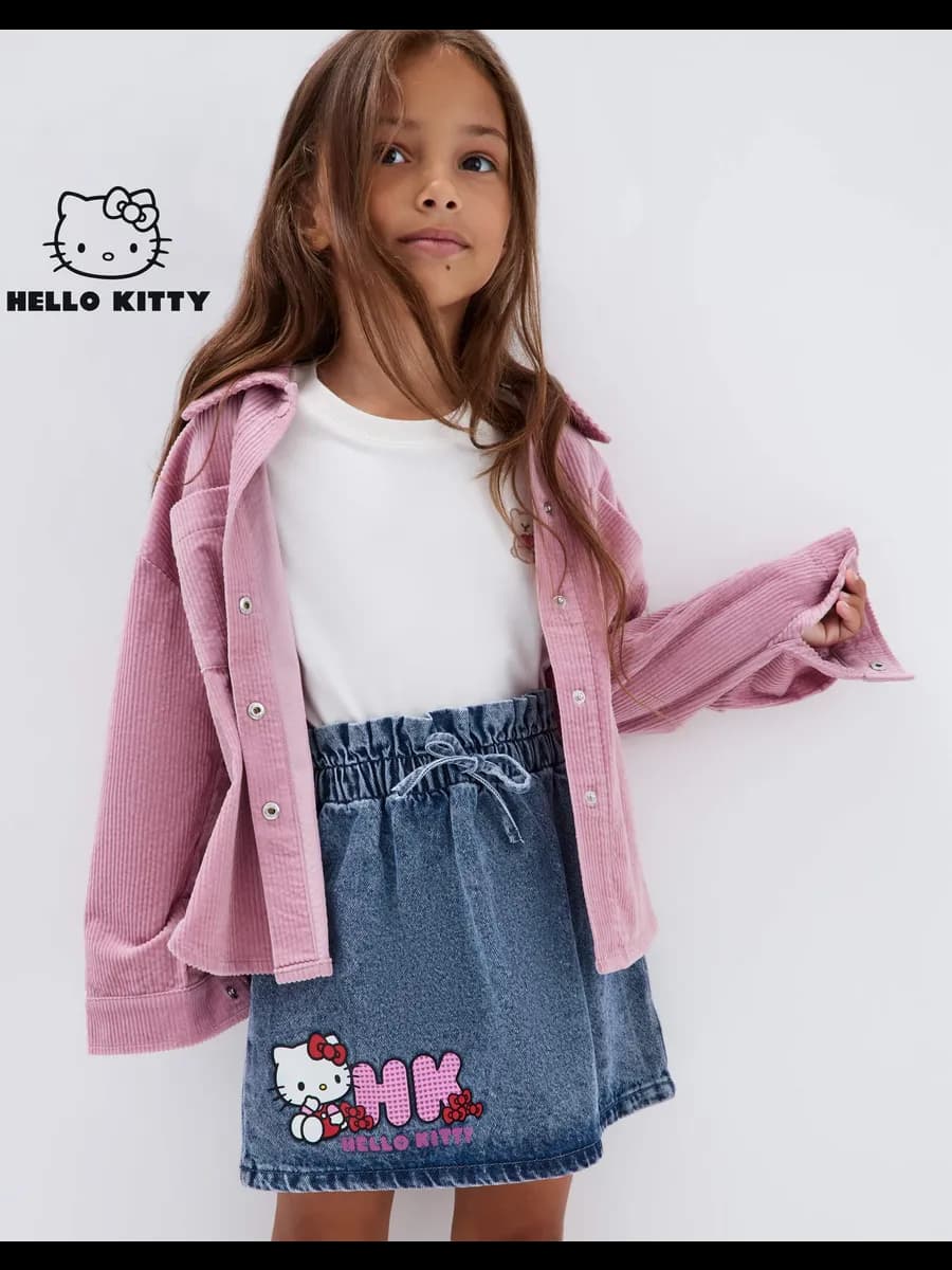 Джинсовая юбка Paperbag с принтом Hello Kitty