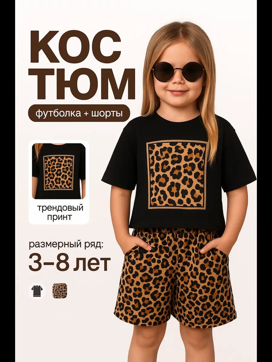 Летний костюм для девочки футболка и шорты оверсайз - фото 1