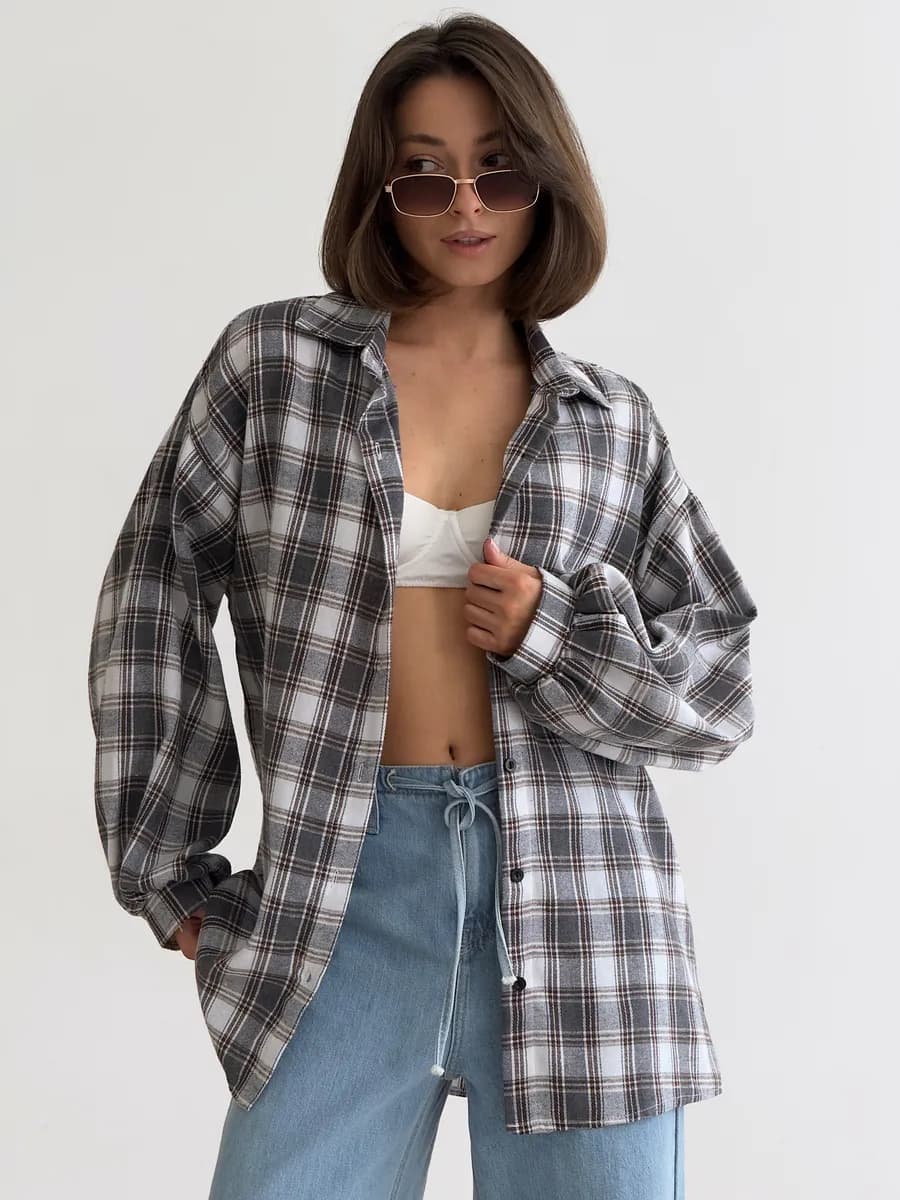 Хлопковая рубашка в клетку оверсайз