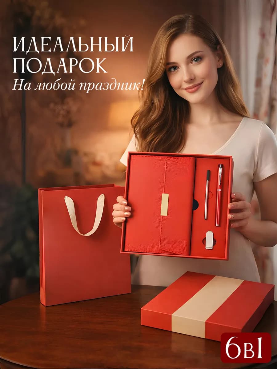Подарочный набор на 8 марта ежедневник А5 ручка флешка