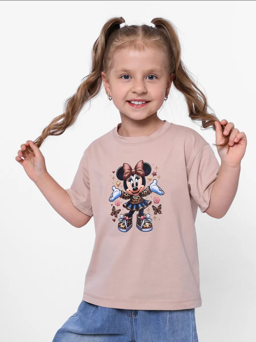 футболка светло-кричневый с принтом Микки Маус