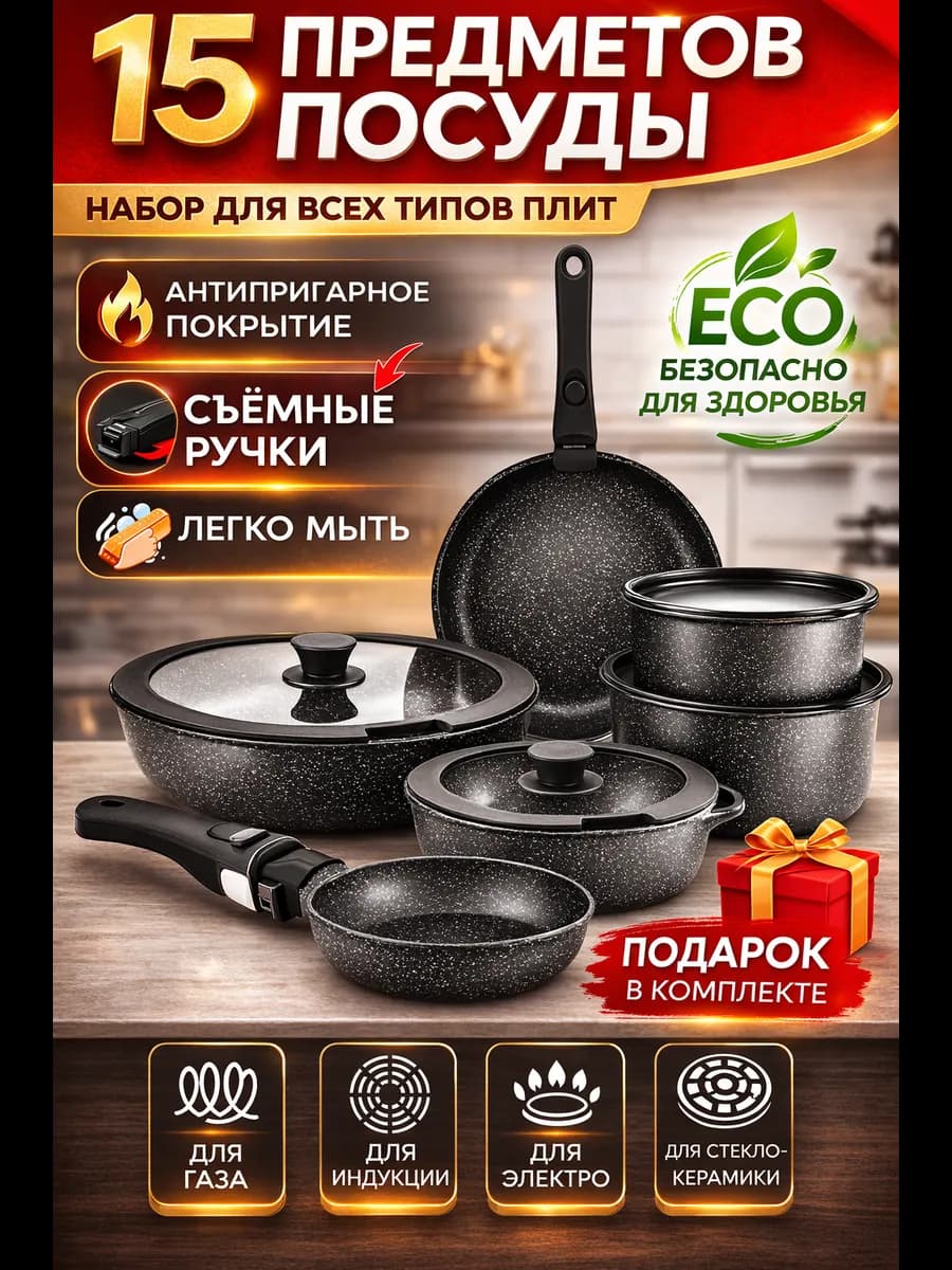 Набор посуды с крышками - фото 1