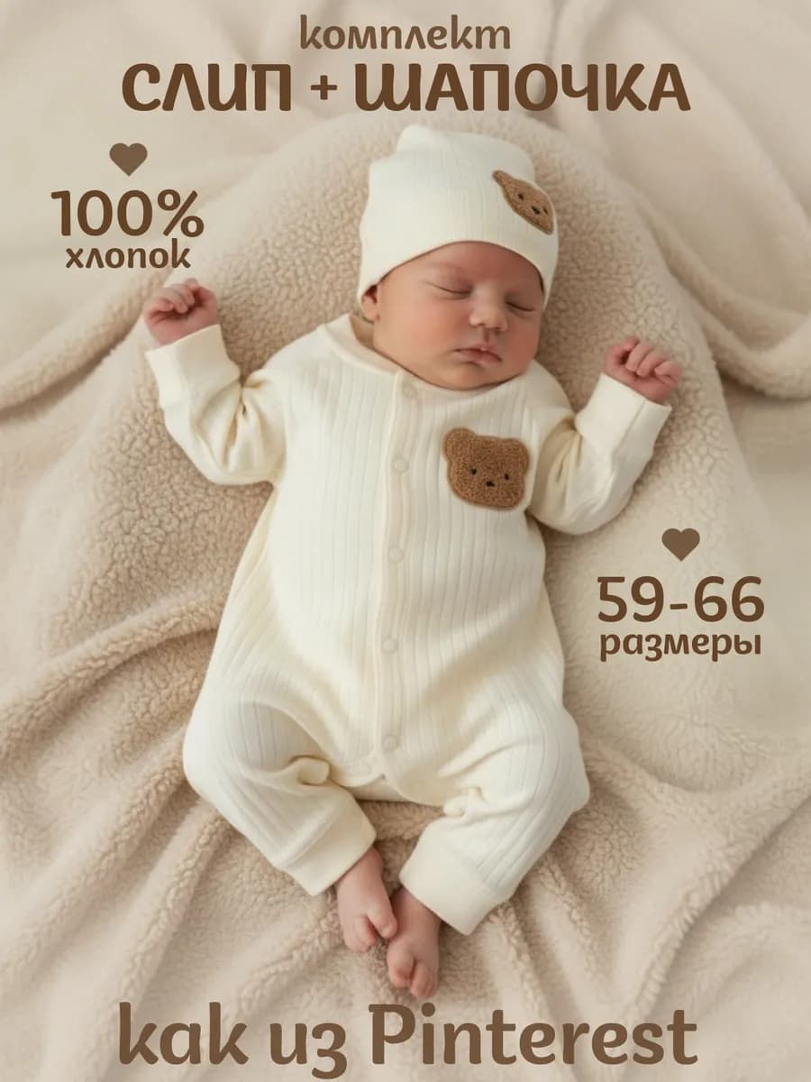 Слип для новорожденных с шапочкой