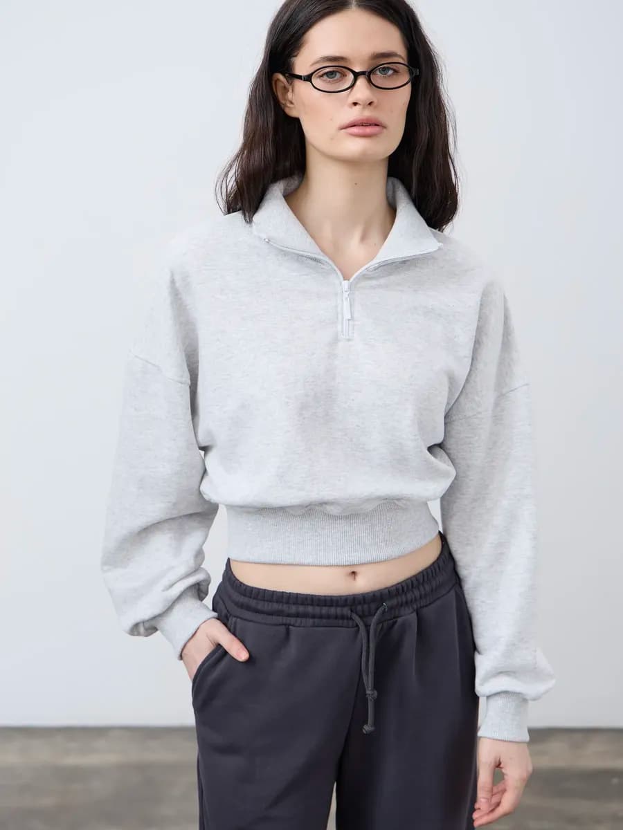 Свитшот поло укороченный оверсайз полузамок без начеса