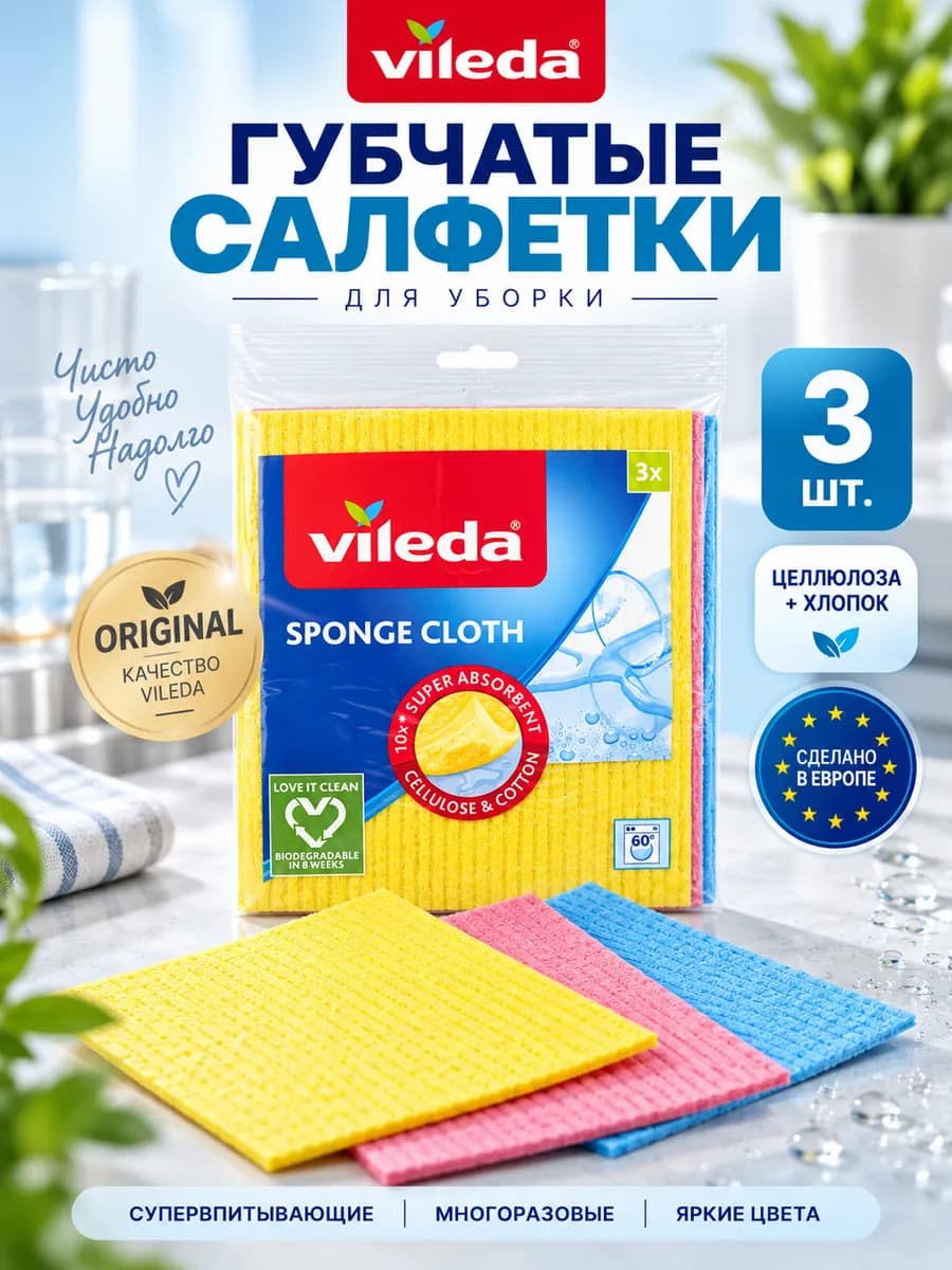 Салфетки для уборки губчатые Sponge Cloth 3 шт