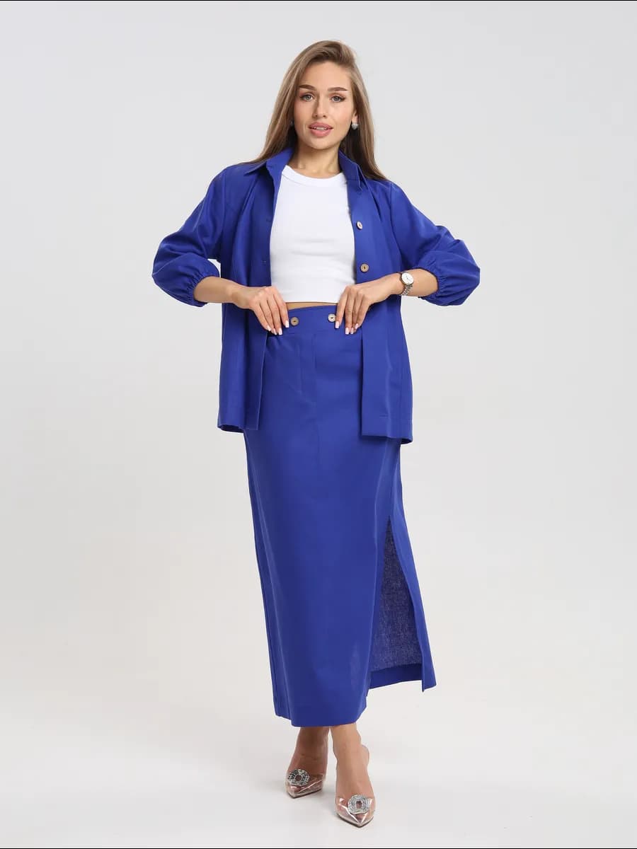 костюм летний с юбкой льняной двойка