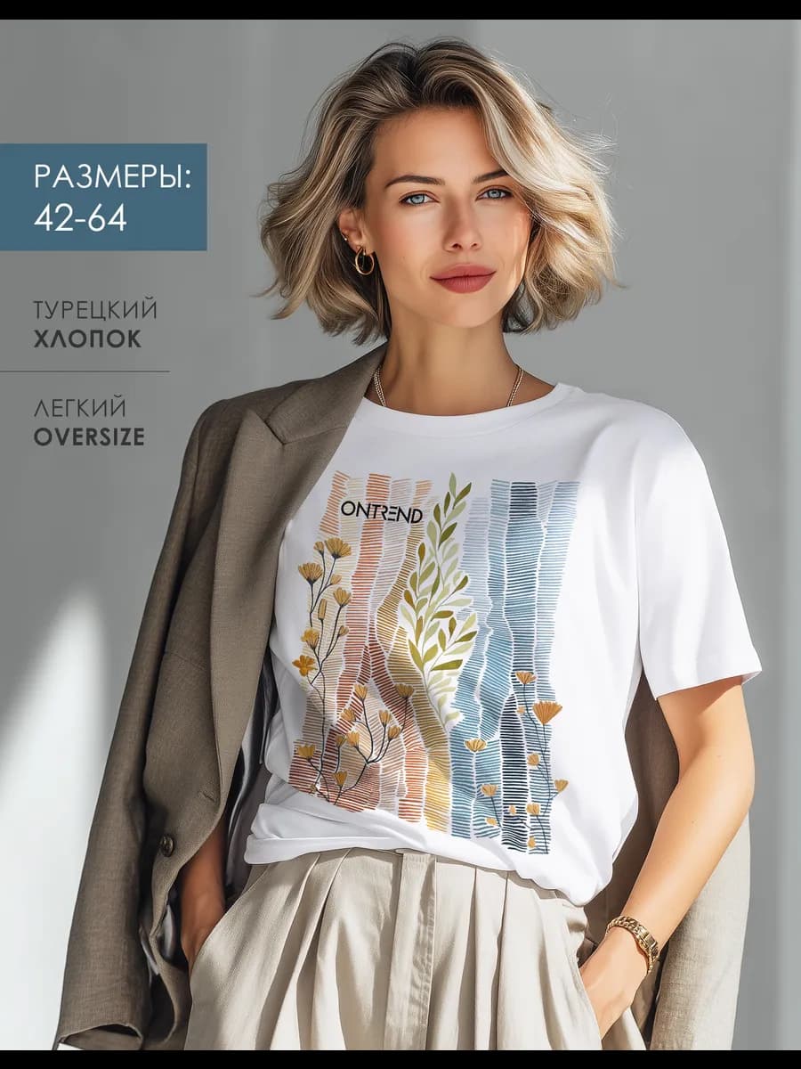 Футболка оверсайз белая с принтом - фото 1