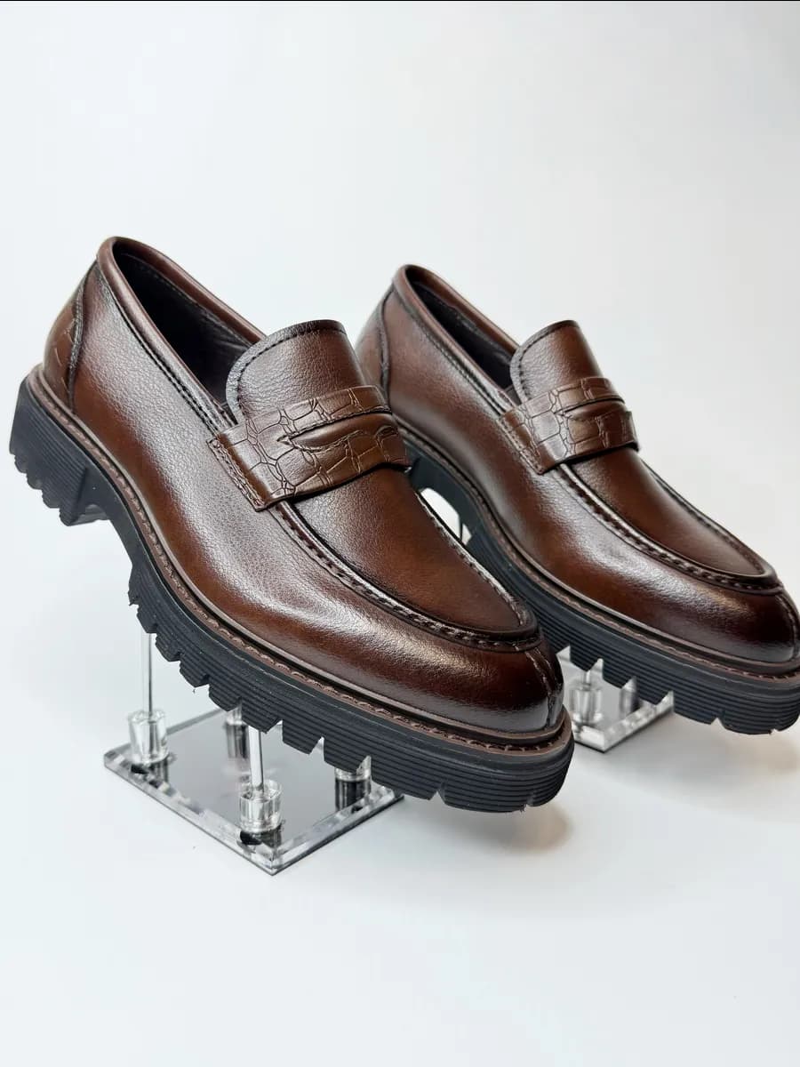 Лоферы кожаные туфли на высокой платформе