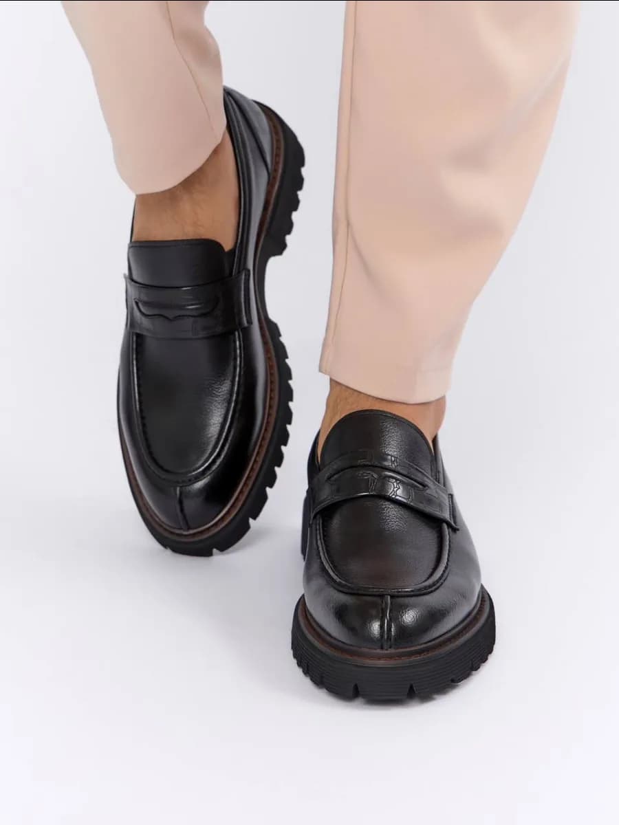 Лоферы кожаные туфли на высокой платформе
