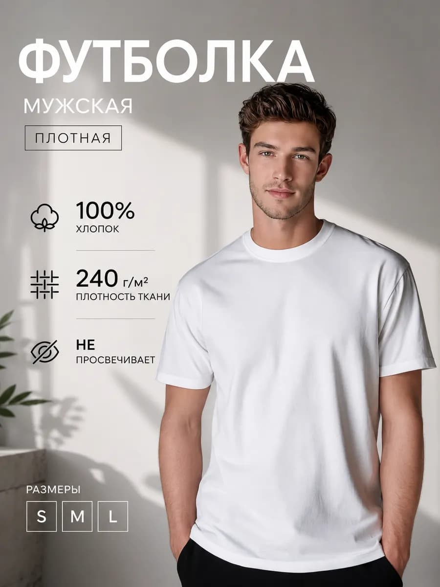 Футболка белая 100% хлопок плотная базовая
