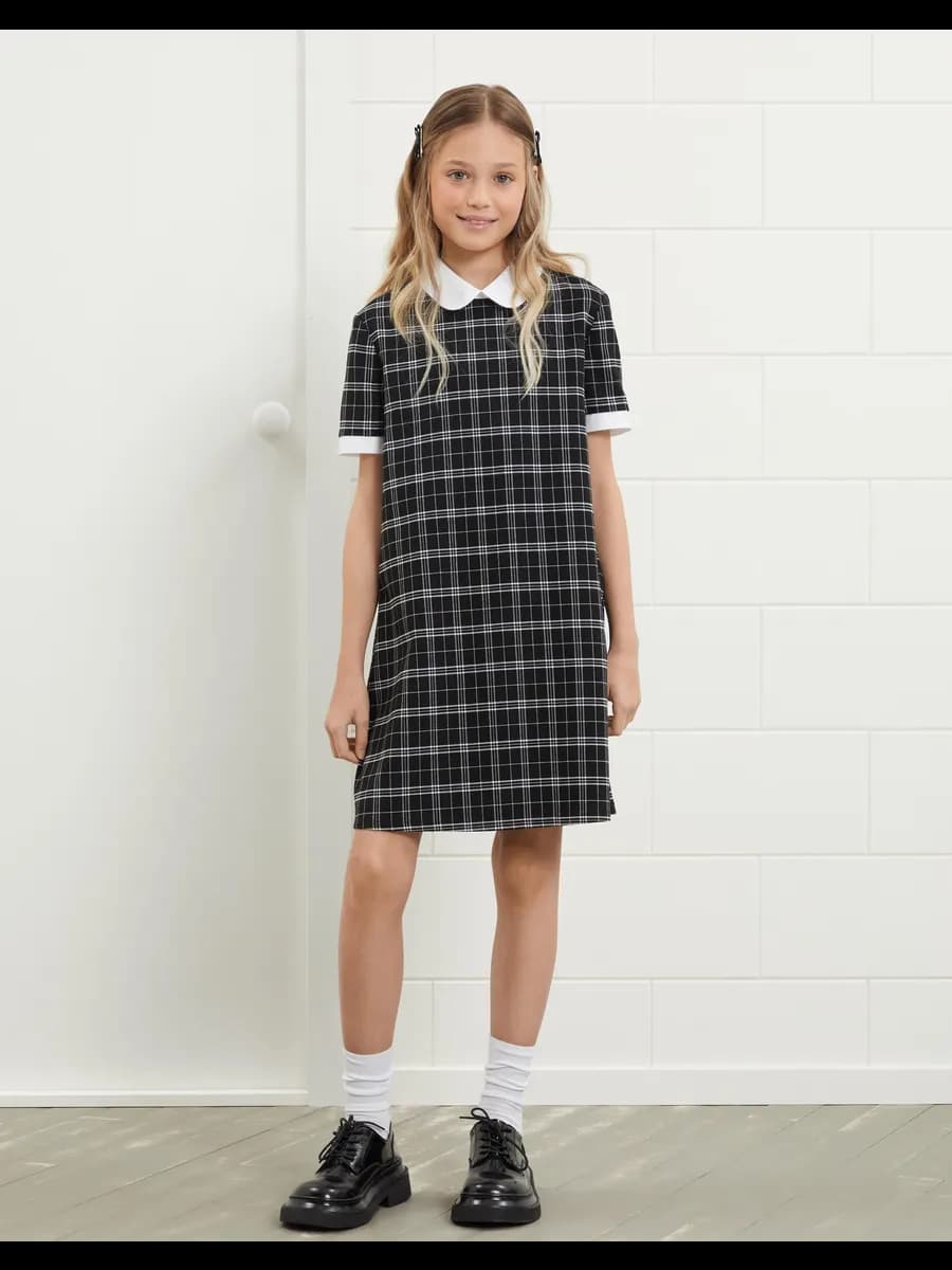 Клетчатое платье школьное с воротничком