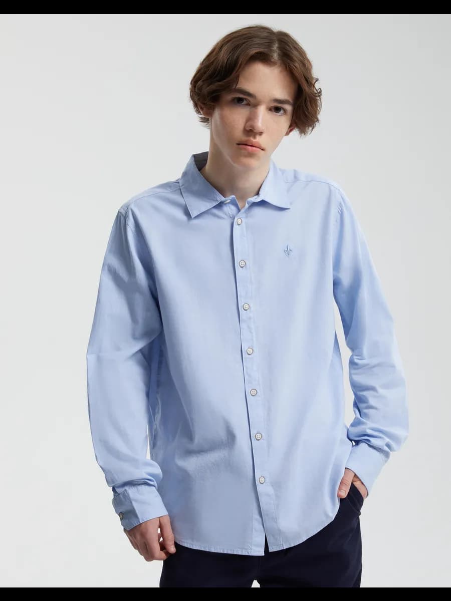 Синяя школьная рубашка с длинным рукавом