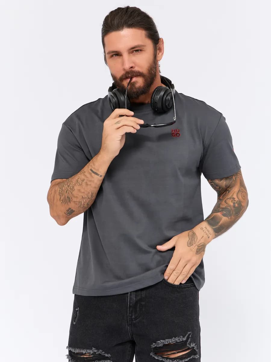 Брендовая графит широкая футболка оверсайз хлопок