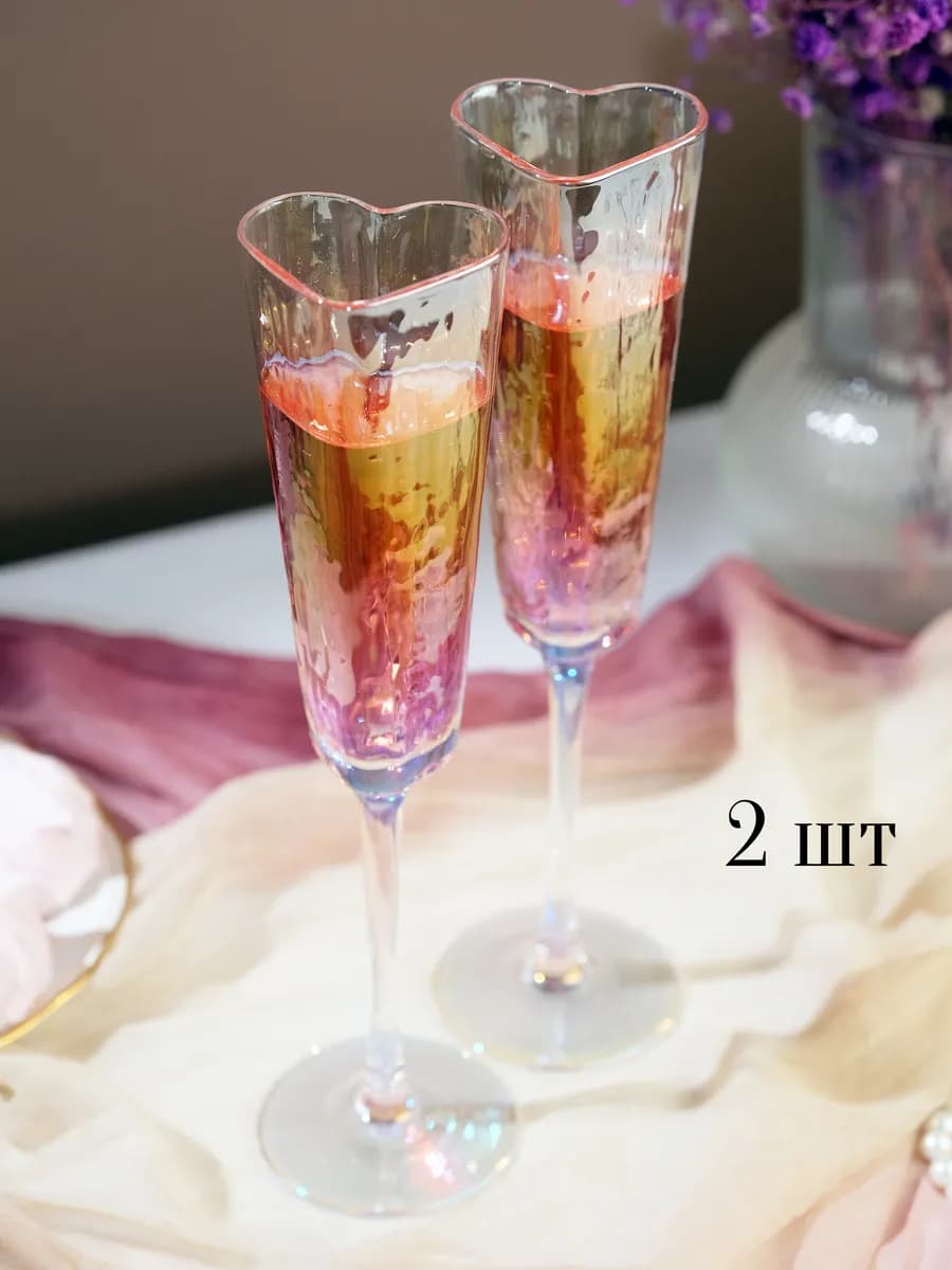 Набор бокалы для шампанского свадебные перламутровые - фото 1