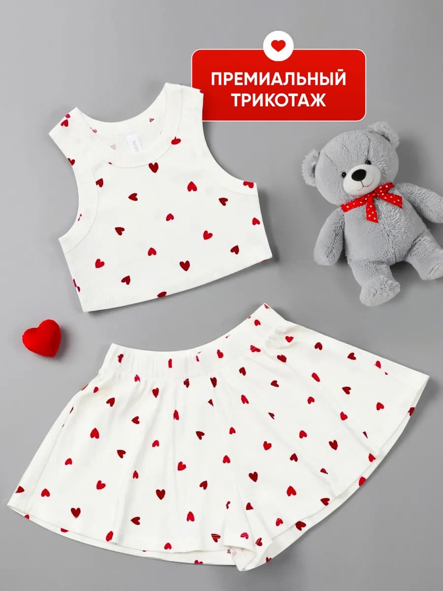 Пижама детская с шортами и топом с сердечками