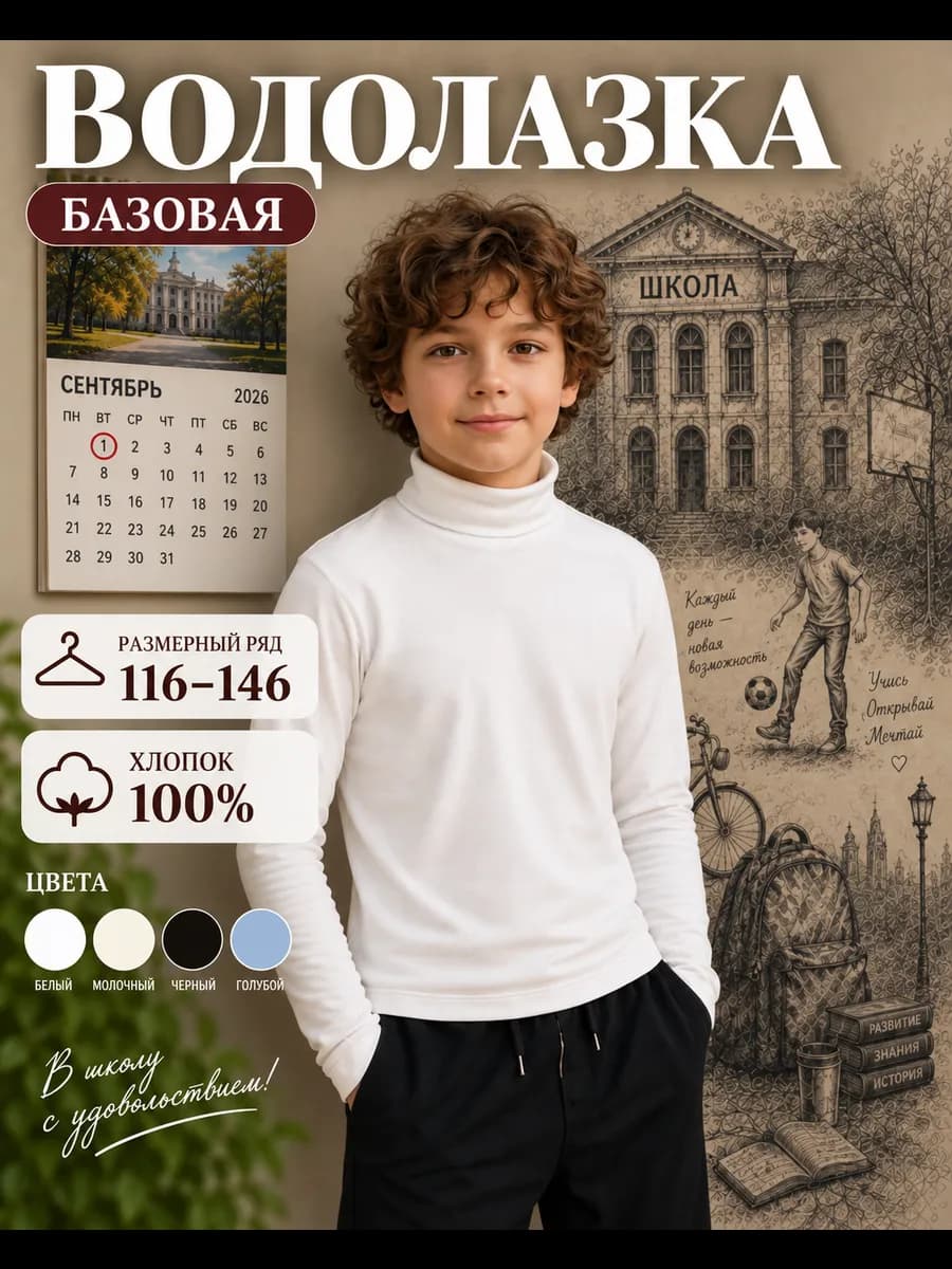 Водолазка делового стиля из хлопка (белая) для детей