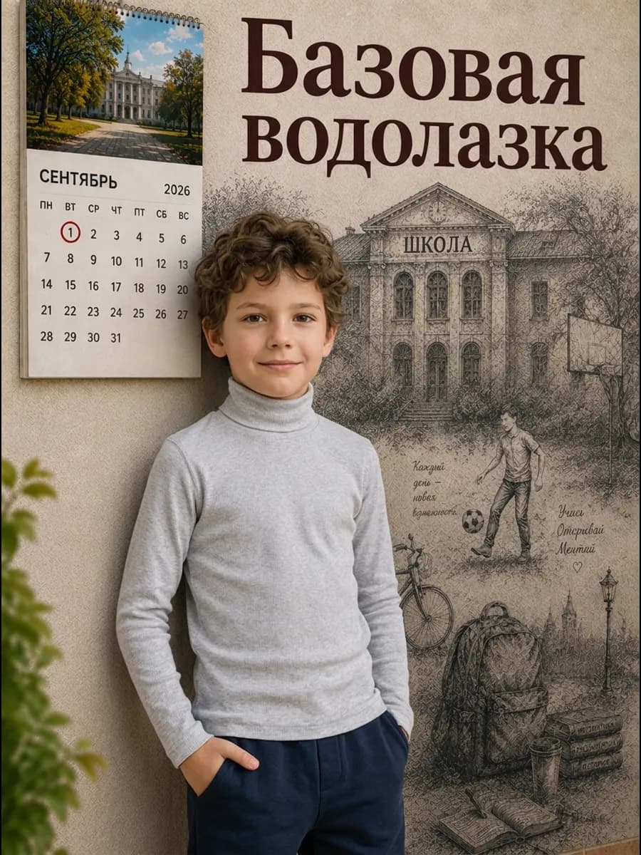 Водолазка из хлопка (светло-серая) школьная и повседневная