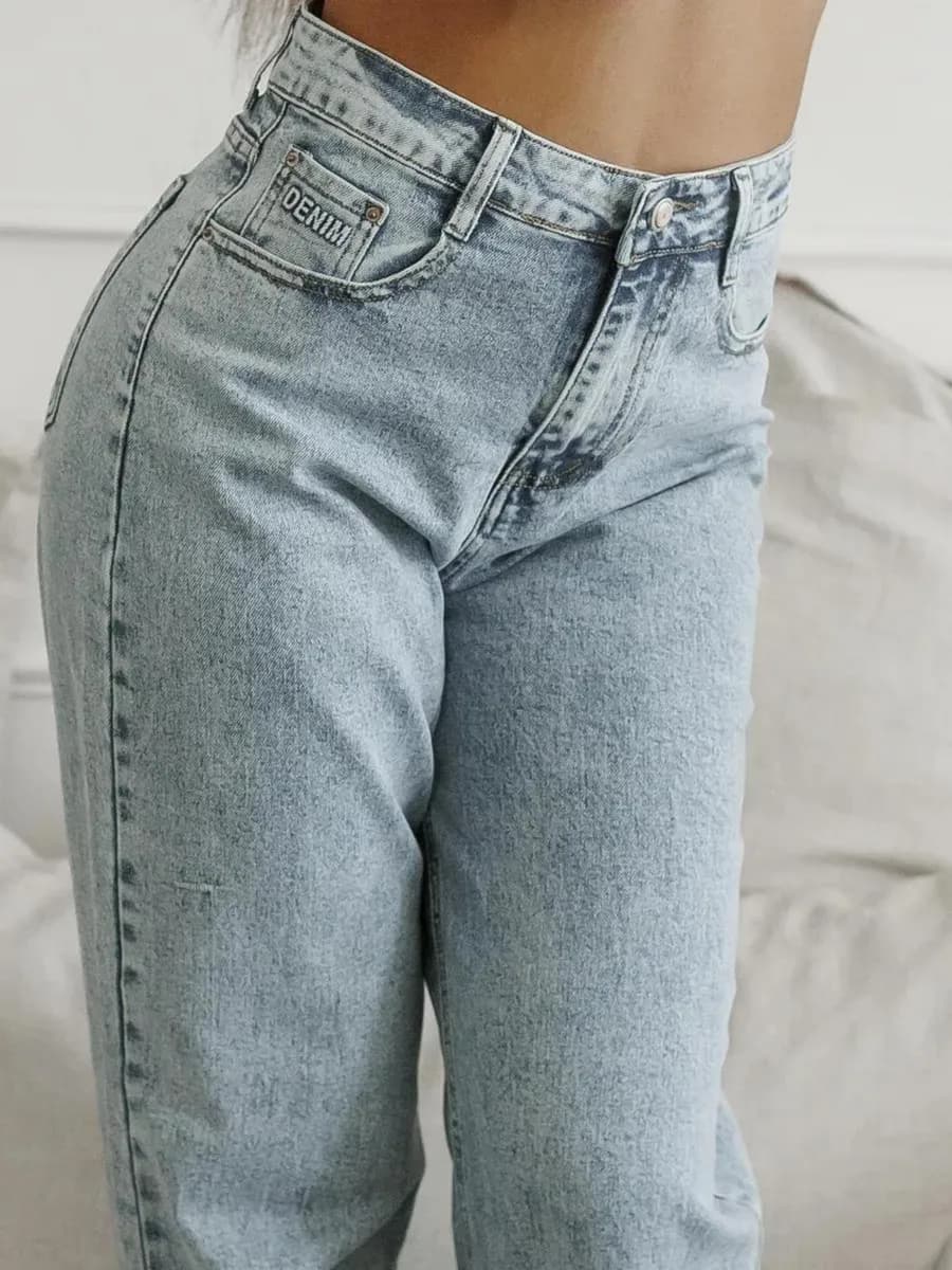 Джинсы бойфренды широкие прямые голубые - фото 1