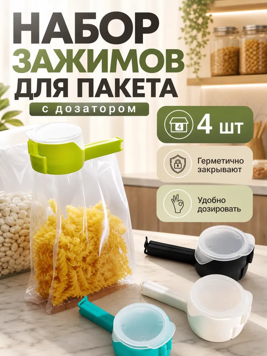 Зажимы для пакетов с дозатором Кухонные мелочи набор