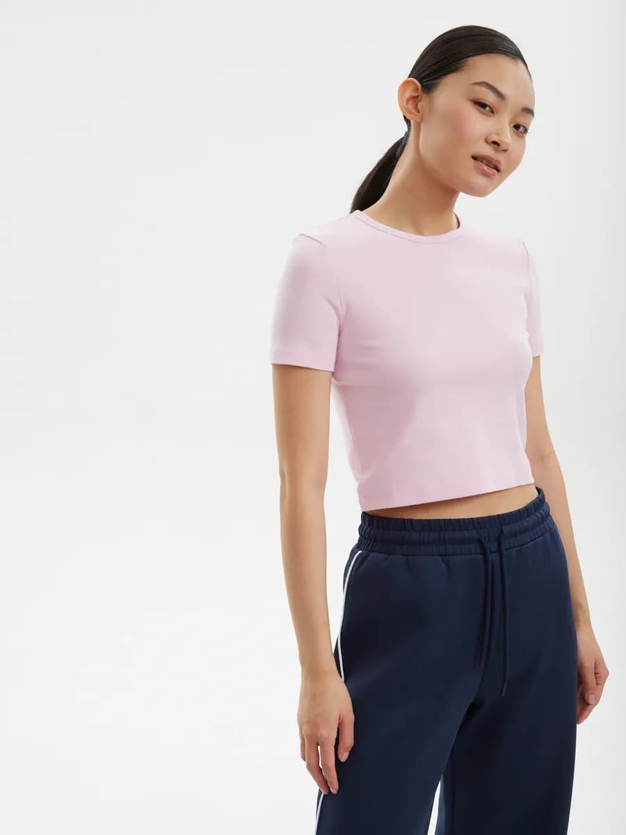 Женский кроп топ короткий рукав хлопок