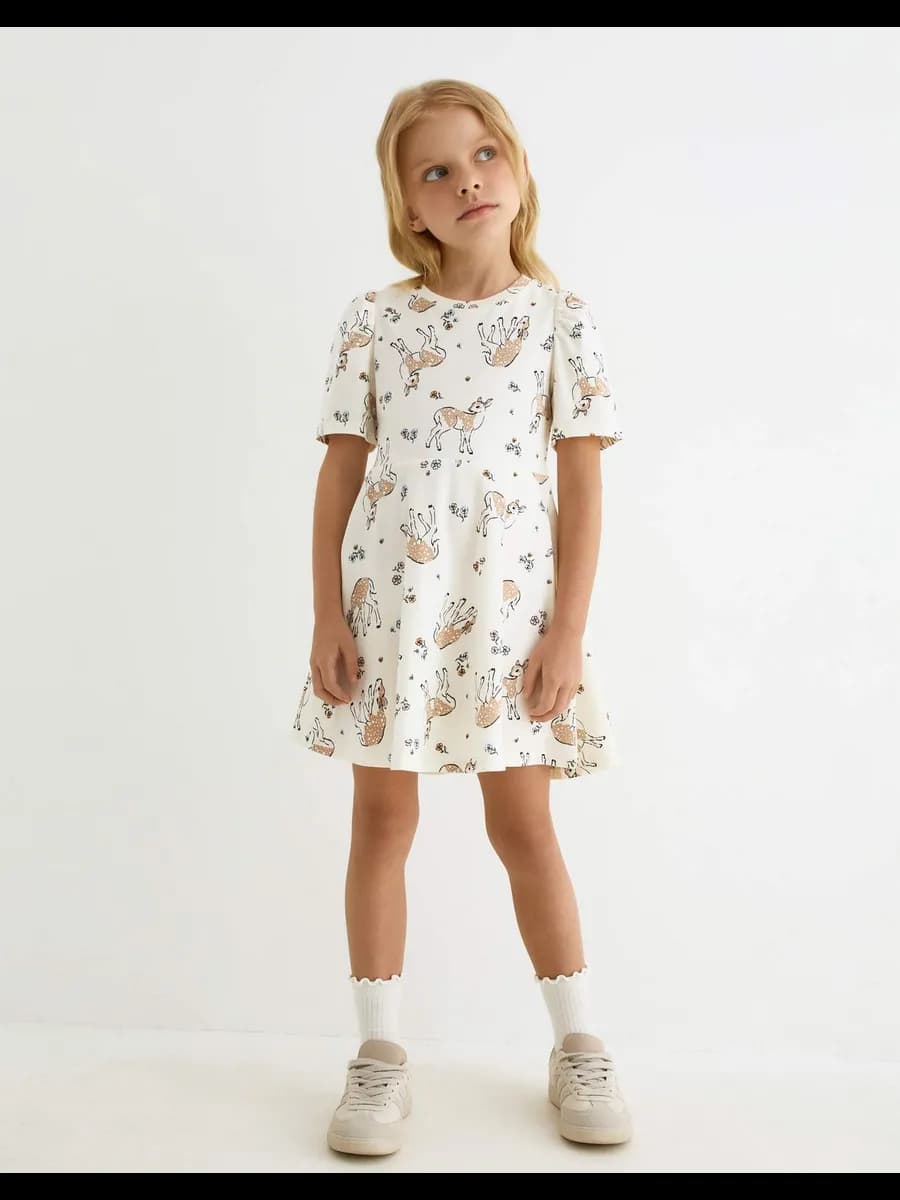 Молочное платье с принтом