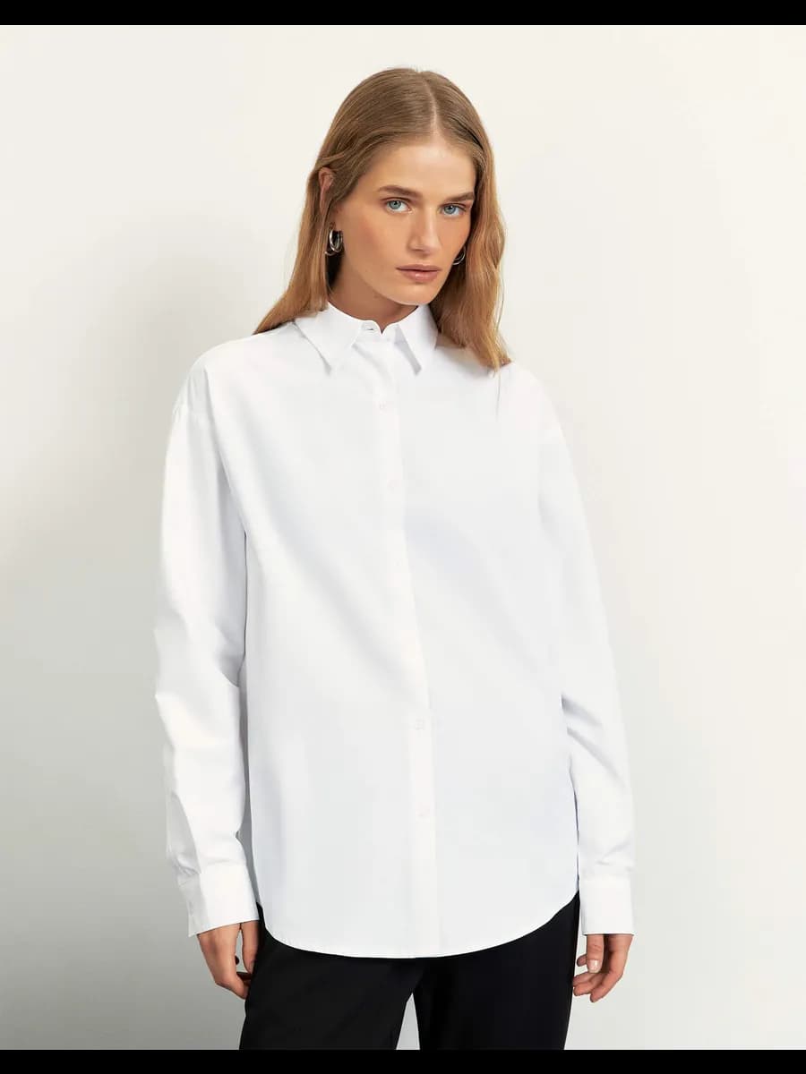 Белая рубашка Loose с длинным рукавом