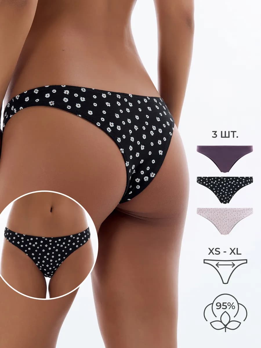 Трусы-танга - 3 шт. в цветочек
